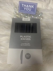 50 SILVER Amscan Premium Heavy Duty Dishwasher Safe Plastic Knives - Picture 1 of 1