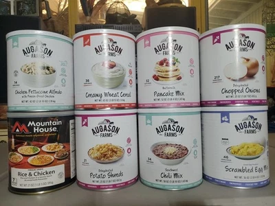 Lote de 8 alimentos liofilizados Mountain House Augason Farms #10 camping de emergencia #74 Foto 1 de 4
