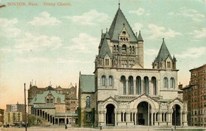 Cartolina d'epoca Boston Trinity Church di Mason Bros & Co. Made in Germany - Foto 1 di 2