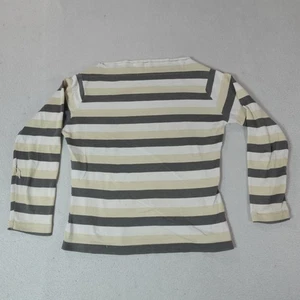 Vintage Preppy Shirt Womens Extra Small Beige Striped Single Stretch Knit Prep - Picture 1 of 13
