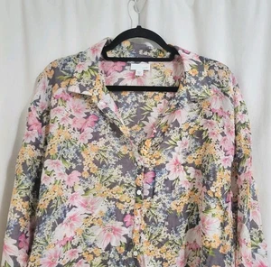 J Jill 3XL Blumen Knopfleiste Seidenmischung halbtransparent Boho Gardner leicht  - Bild 1 von 7