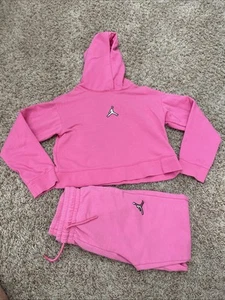 Girls Air Jordan Pink Crop Hoodie & Jogger Pants Set Sz Small 8-10 Nike - Picture 1 of 15