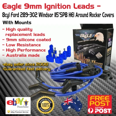 Eagle 9mm Ignition Leads V8 Ford 289-302 Windsor 115°SPB HEI Around R/C + Mounts - Image 1 of 4