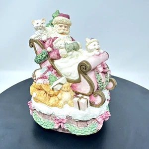 Music Box Pastello Arriva Babbo Natale Babbo Natale Slitta Gatti Con Scatola Funziona - Foto 1 di 15