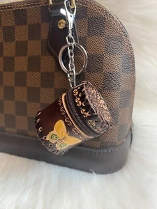 leather Brown Mini Coin Purse bag charm Keychain Car Key Fob handmade gift new - Picture 1 of 4