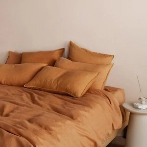 Terrakotta Leinen Bettbezug Queen King Bettdecke Stonewashed Bezug mit Kissen - Bild 1 von 4