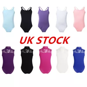 UK Kids Girls Ballet Gymnastics Leotard Training Sleeveless Jumpsuit Dancewear - Picture 1 of 47