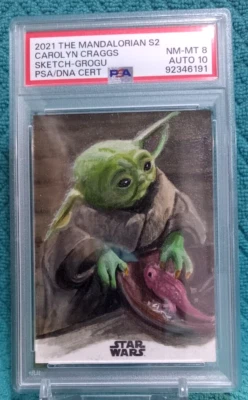 2021 Topps The Mandalorian Grogu Sketch 1/1 Carolyn Craggs 8NM-MT Autograph 10 - Image 1 of 4