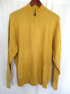 Orvis Mens Cashmere Sweater Large Gold 1/4 Zip Mock Turtleneck