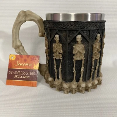 Caneca Skelleton 16 oz cerveja viking medieval forro de aço inoxidável xícara de café caveira - Imagem 1 de 4