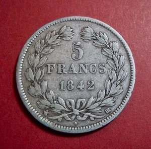 1842 - BB - 5 FRANCS - SILVER - LOW MINTAGE - Picture 1 of 2
