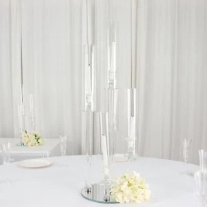32" CLEAR 5 Arm Crystal Glass Round Candelabra Taper CANDLE HOLDER Party Events - Picture 1 of 8