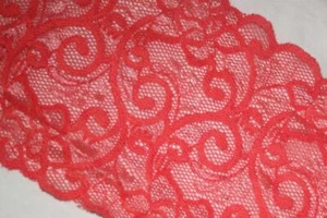 5 yardas Coral Salmón Blanco Galón Transparente Elástico Encaje 5.75" Ancho - Imagen 1 de 3
