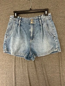 Pantalones Cortos American Eagle Outfitters Mamá Mujer 8 Azul Denim Algodón Tiro Alto Plisado - Imagen 1 de 8