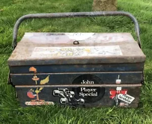 vintage metal cantilever tool box With Vintage Graphics Applied Need Restoration - Picture 1 of 13