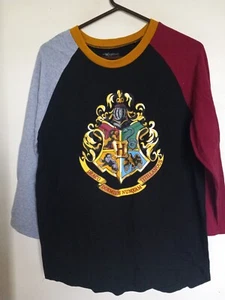 Harry Potter Youth Crest Metallic Gold Long Sleeve Raglan T-shirt L - Picture 1 of 4