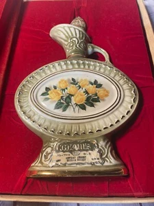 Jim Beam Kentucky Whiskey Ceramic Yellow Roses Green Collectible Bottle 1969 Box - Picture 1 of 12