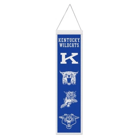 Kentucky Wildcats NCAA Heritage Banner Embroidered Wool 8" X 32" W/ Hanging Rope Cover