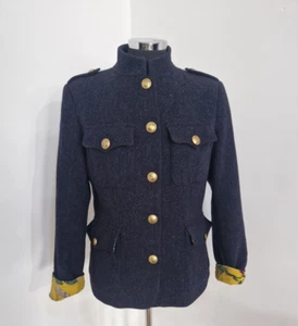 Joules Tweed Military Jacket Size 12 Cedar 100% Wool Witton Blazer Dark Blue - Picture 1 of 12
