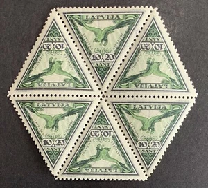 Latvia, Latvija, Sc CB6 perf.; Mi 203A MNH/** block of six Air Post/Flugpost - Picture 1 of 2