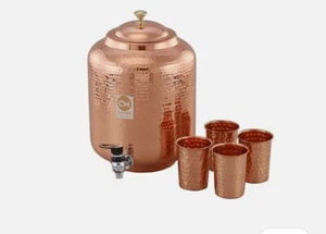 Reines Kupfer 11 Liter gehämmerter Wasserspender (Matka) Behälter gratis 4 Gläser - Bild 1 von 4