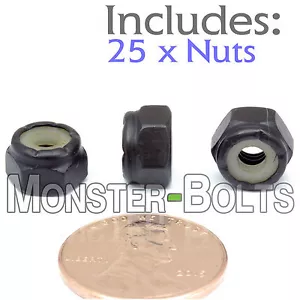#8-32 casi nuevo - Cantidad 25 - Nylon Inserto Hexagonal Bloqueo / Tuercas de Parada SAE - Acero con Óxido Negro - Imagen 1 de 2