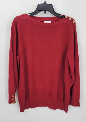 Suéter Susan Graver Para Mujer Plus 1X Rojo Cuello Barco Dorado Botón Hombro Pullover Foto 1 de 4