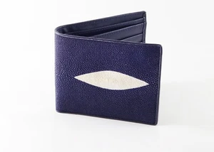 STINGRAY SKIN MEN WALLET PURSE BAG DARK BLUE GOOD QUALITY FINE STITCHED EXPORT  - Picture 1 of 2
