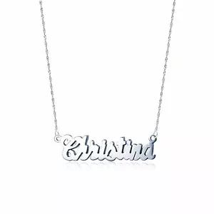14K White Gold Personalized Custom Cursive Name Pendant Singapore Chain Necklace - Picture 1 of 2