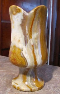 Schöne handgeschnitzte Vase Marmor/Onyx Stein 6 Zoll schwer gebändert weiß rot & braun - Bild 1 von 6
