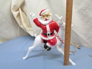 Vintage 9.5” Santa Claus Riding Reindeer Lights Up Christmas Hard Plastic - Picture 1 of 9