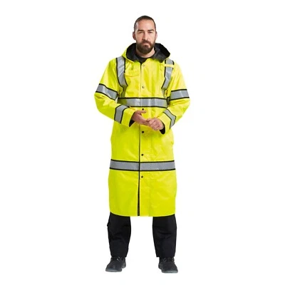 Portwest UH447 Waterproof Hi Vis Reversible Raincoat Long Trench Safety Jacket - Image 1 of 4