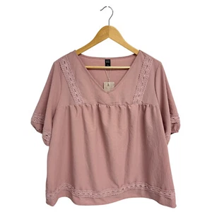 Emery Rose women's Blouse soft pink short sleeve V neck size 1XL - Picture 1 of 11