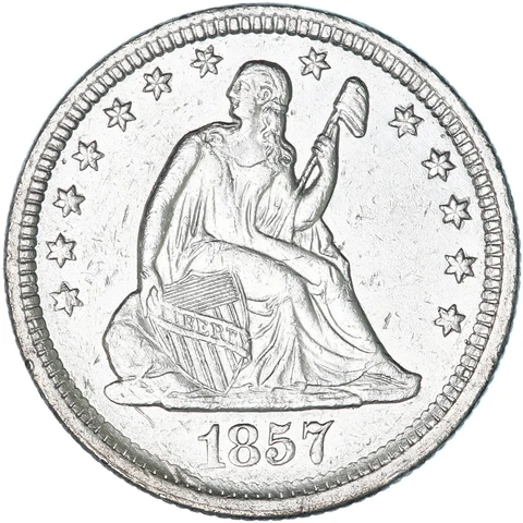 1857 Seated Liberty Quarter 90% Silver About Uncirculated Cleaned See Pics F264 Cover