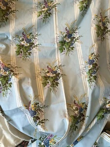 Tela de algodón a rayas florales margarita francesa vintage ~ azul cielo amarillo verde púrpura - Imagen 1 de 6