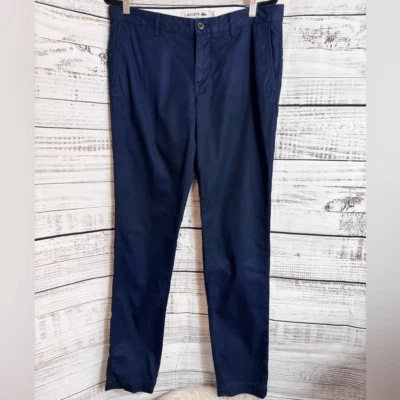 Lacoste pants Mens size 34 chino Slim Fit Navy Blue Cotton Straight Stretch - Image 1 of 4
