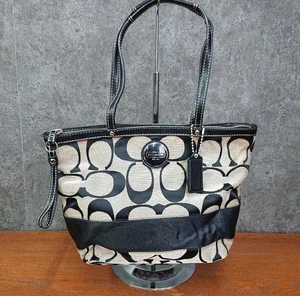 COACH Signature Tote Bag Black canvas leather bag poplar good condition used - Picture 1 of 20