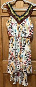Ruby Rox Sun Dress Women's S Aztec Print Multicolor Asymmetrical Hem Woven Neck - Picture 1 of 6