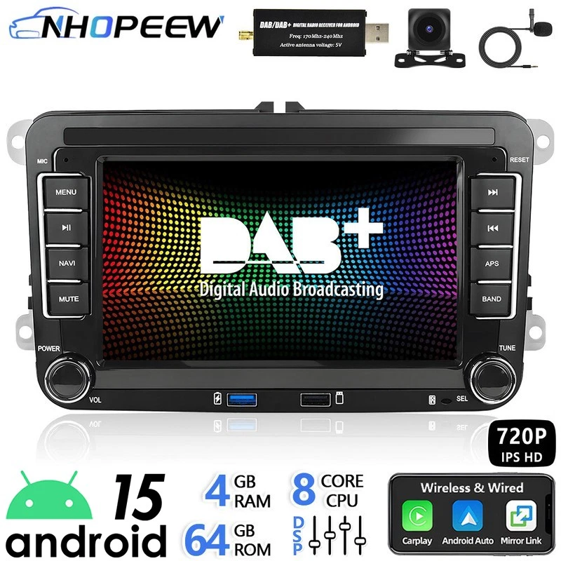 DAB+ Android Radio 8Core 4+64G Carplay GPS Für VW Golf 5 6 Polo T5 Touran Passat - Bild 1 von 4