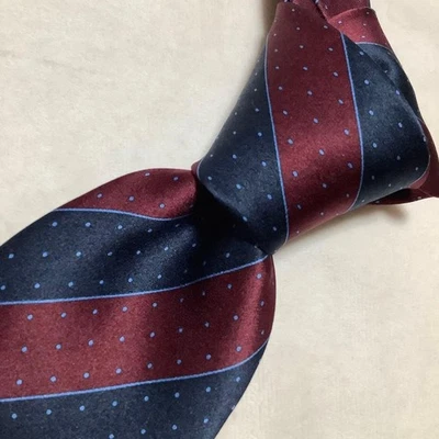 Gravata de seda STEFANO RICCI padrão listrado brilhante bolinhas regimentais bordô azul marinho - Imagem 1 de 4