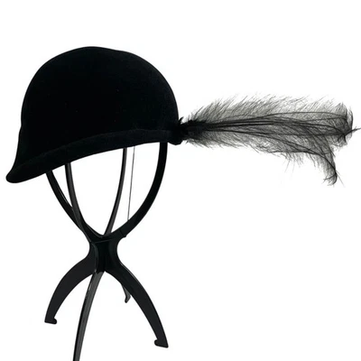 De Colección Ranel Negro Cloche Glory Sombrero de Terciopelo Importado con Correa de Barbilla con Acento de Plumas OS Foto 1 de 4