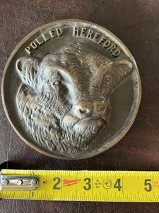 Vintage Polled Hereford Cattle Bronze Desk Display Paperweight - Picture 1 of 4