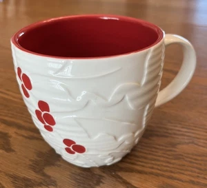 2010 Starbucks Holly Berry Mug Holiday Coffee Mug 16 oz Embossed White & Red - Picture 1 of 5