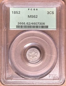 1852 PCGS MS62 Three Cent Silver 3CS - OGH - Old Green Holder - Picture 1 of 2