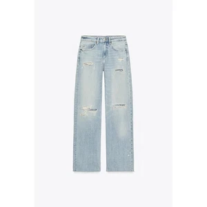 ZARA Damen helle Waschung hoher Bund Distressed weites Bein Jeans Größe 4 lang - Bild 1 von 5