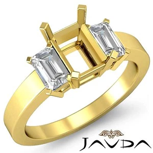 Elegant 3 Stone Emerald Semi Mount Diamond Anniversary Ring 18k Yellow Gold 0.4C - Picture 1 of 6