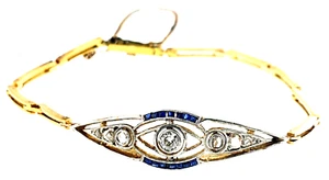 Antique Edwardian Diamond Link Bracelet Filigree Details~14K Gold & Platinum - Picture 1 of 10