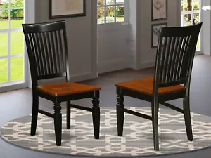 Set of 2 Weston dinette kitchen dining chairs w/ plain wood seat in cherry black - Picture 1 of 9