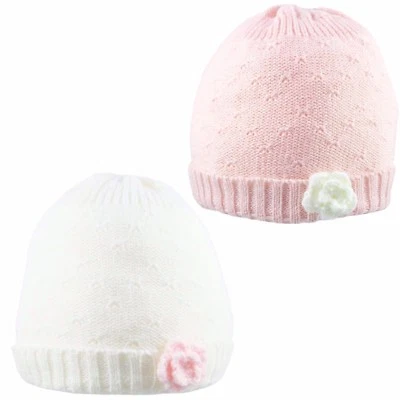 PESCI BABY Baby Girl Beanie Hat Cap With Flower Winter Knitted Warm Cotton Lining 0-6 Month