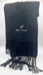 Black Alpaca Blend Fringed Knit Solid Pattern Camaro Alpaca Scarf 9"x 72” In - Picture 1 of 4